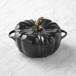 Staub Enameled Cast Iron Pumpkin Cocotte, 3.5-Qt., Matte Black with Brass Knob