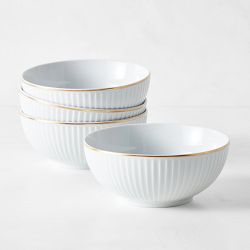 Pillivuyt Plisse Gold Cereal Bowls, Set of 4, Gold Rim