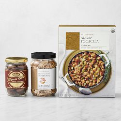 Williams Sonoma Focaccia Stuffing Mix, Dried Mushroom Blend & Steamed Whole Chestnuts Bundle