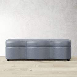 OPEN BOX:Emile Storage Bench, Queen, Italian Distressed Leather, Smokey Blue, Ebony