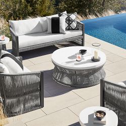 Pasadena Outdoor Fiberstone and Rope Round Coffee Table (44")