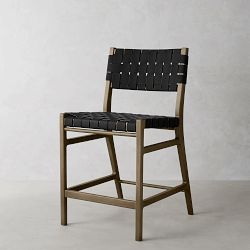Stratton Low Back Counter Stool, Black Leather