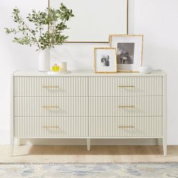 ivory dresser Myrtlemoore Vintage (Ivory) Fully Furnished Transform your bedroom into a glamorous haven with the Glimmering Heights Dresser Primrose Ivory Mid-Century Dresser