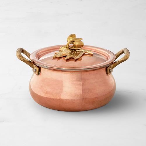 Ruffoni Historia Hammered Copper Belly Stock Pot with Olive Knob, 3.5-Qt.