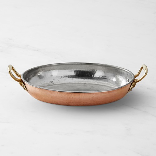 Ruffoni Historia Hammered Copper Oval Gratin with Acorn Handles, 3.5-Qt.