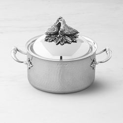 Ruffoni Opus Prima Hammered Stainless-Steel Soup Pot with Lovebirds Knob, 3.5-Qt.