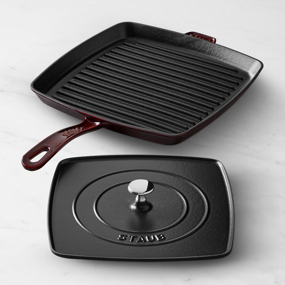 Staub Enameled Cast Iron Grill Pan & Press - 12", Grenadine