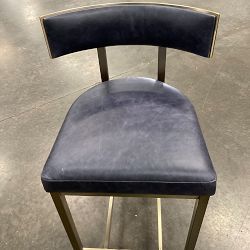 OPEN BOX: Emma Counter Stool, Standard, Milano Distressed Leather, Blue, Antique Brass