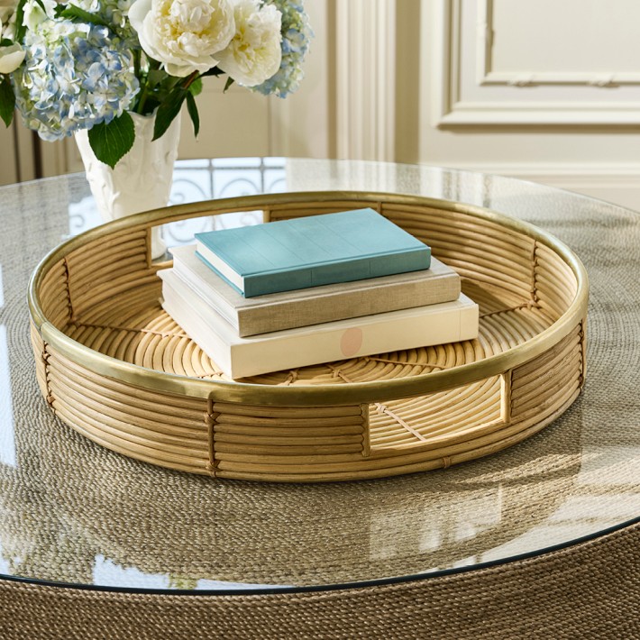 AERIN x Williams Sonoma Home Rattan Brass Tray | Williams Sonoma