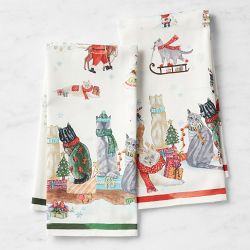 Holiday Cats Tea Towels, Set of 2
