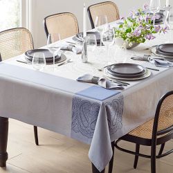 Jacquard Madrid Tablecloth, 70" X 90", Blue