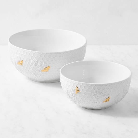 Honeycomb Porcelain Mixing Bowls, Set of 2