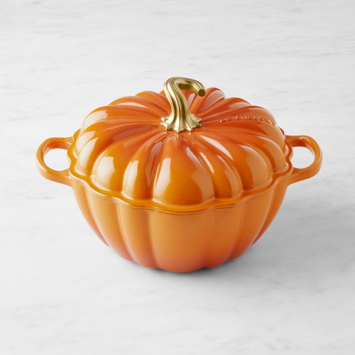 Le Creuset Enameled Cast Iron Pumpkin Cocotte, 4-Qt., Persimmon with Brass Knob