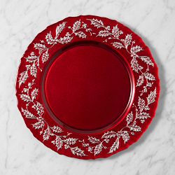 Glass Holly Border Charger, Red