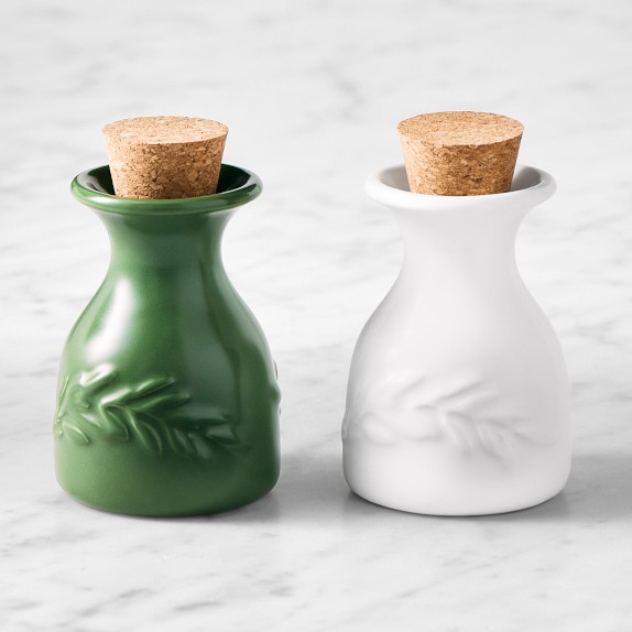 Provençal Mini Oil Cruets, Set of 2, Green & White