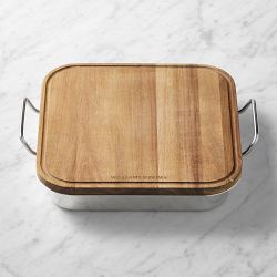 Williams Sonoma Stainless-Steel Square Marinade Tray with Acacia Lid