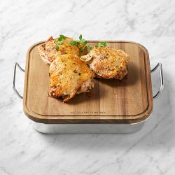 Williams Sonoma Stainless-Steel Square Marinade Tray with Acacia Lid