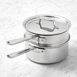 All-Clad D5® Polished Stainless-Steel Saucepan with Double Boiler Insert, 3-Qt.