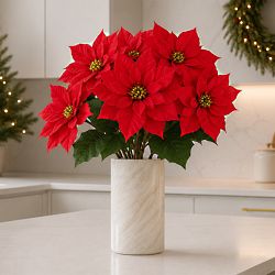 Faux Velvet Poinsettia Spray Branch, 28", Set of 3
