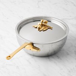 Ruffoni Opus Olivia Hammered Stainless Steel Chef Pan with Olive Knob, 4-Qt.