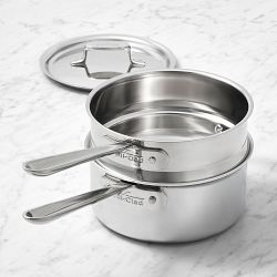 All-Clad D5® Polished Stainless-Steel Saucepan with Double Boiler Insert, 3-Qt.