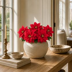 Faux Velvet Poinsettia Spray Branch, 28", Set of 3