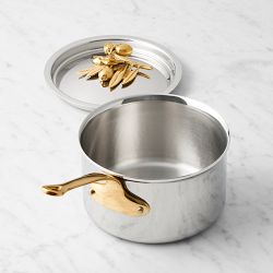 Ruffoni Opus Olivia Hammered Stainless Steel Saucepan with Olive Knob, 2-Qt.