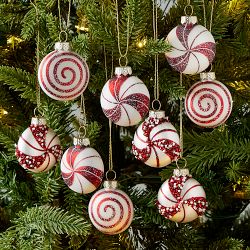 Peppermint Candy Ornaments, Set of 9