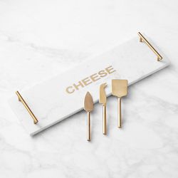Marble &amp; Brass "Cheese" Rectangular Board with Cheese Knives