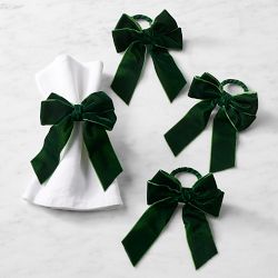 Velvet Bow Napkin Rings, Set of 4, Green