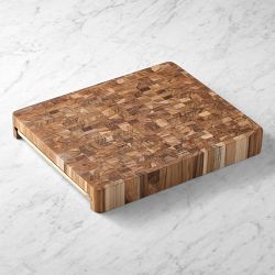 Teak End-Grain Prep-to-Pan Cutting Board &amp; Half Sheet Pan, Set of 2