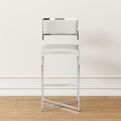 OPEN BOX: Dessau Bar Stool, Textured Leather, Snow, Polished Nickel