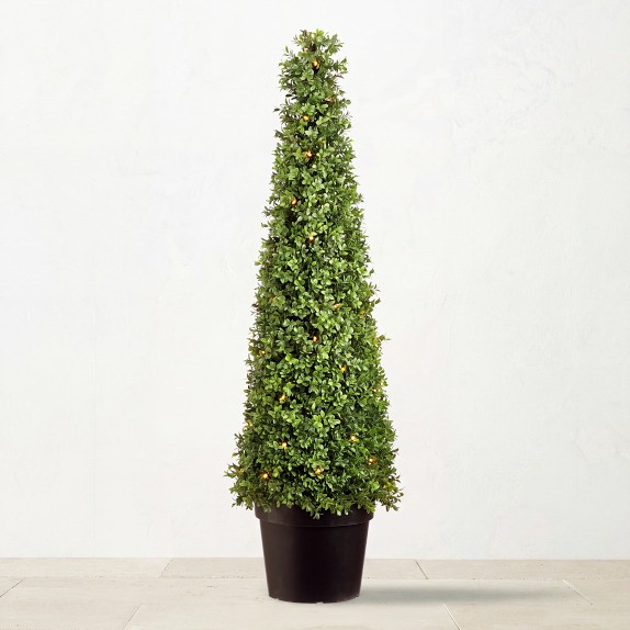 Pre-Lit UV Protected Faux Boxwood Cone Topiary in Pot, 48"