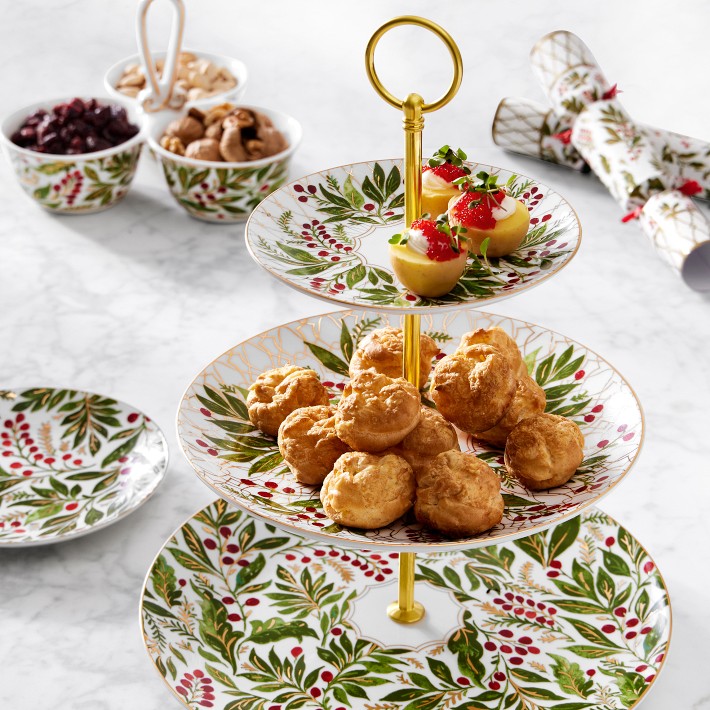 【新品】　WILLIAMS-SONOMA クリスマスプレート Noel 3-Tiered Stand, Porcelain & Gold | Williams Sonoma