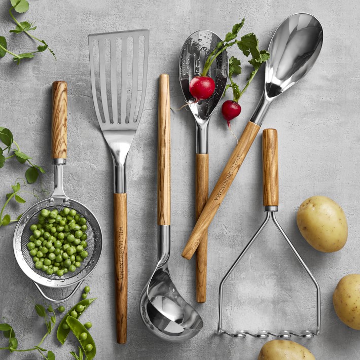 Stainless-Steel Handheld Strainer Olivewood | Williams Sonoma
