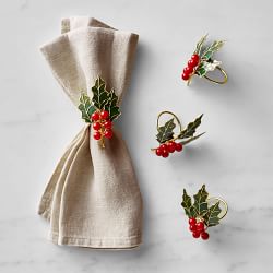 Cloisonné Holly Napkin Rings, Set of 4