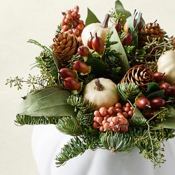 Fall Pumpkin Live Arrangement in White Vase