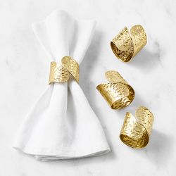 Hammered Cuff Napkin Rings, Set of 4, Gold