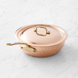 Mauviel M'Elite 6B Hammered Copper Induction Curved Splayed Saute Pan, 3.5-Qt.