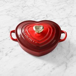 Le Creuset Enameled Cast Iron Shallow Heart Oven, 1.25-Qt., Red w/ Gold Knob