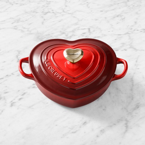 Le Creuset Enameled Cast Iron Shallow Heart Oven, 1.25-Qt., Red w/ Gold Knob