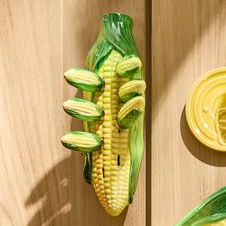 Figural Corn Picks with Holder, Set of 8