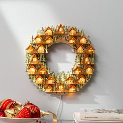 Balsam Hill Lit Wooden Cottage Advent Calendar Wreath