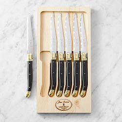 Jean Dubost Laguiole Steak Knives, Black & Brass, Set of 6
