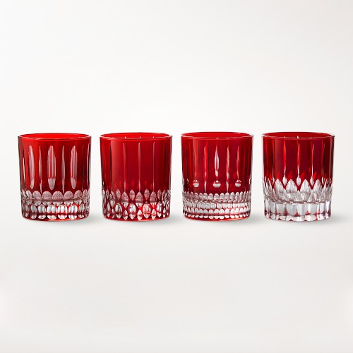 Wilshire Jewel Cut Double Old-Fashioned Glasses, Set of 4, Red