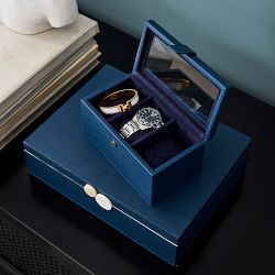 Blue Faux Leather Watch Box