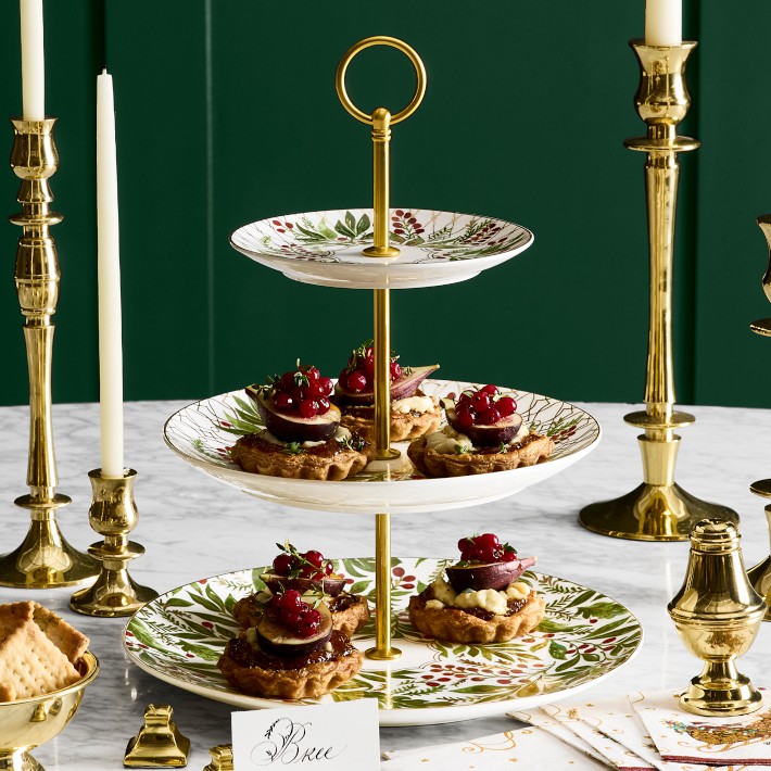 Noel 3-Tiered Stand, Porcelain & Gold | Williams Sonoma