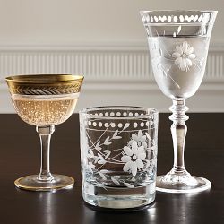 Vintage Etched Double Old-Fashioned Glasses