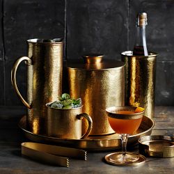 Williams Sonoma Antique Brass Ice Bucket with Tongs