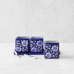 Blue &amp; White Ceramic Herb Tray with Pots &amp; Plant Markers, Set of 3